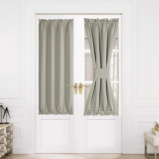 NICETOWN Blackout French Door Curtains, Privacy Door Curtains for Window, 30 X 64 Inch Room Darkening Blinds, Thermal Insulated Window Shades for Bedroom, 1 Panel, Natural