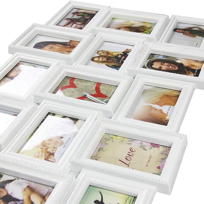 HELLO LAURA - Collage Picture Frames for Wall - 18 Photo Frame in 4x6 Inch Elegant Family Picture Frames Collage Wall Decor Display Multiple Photos for Home - Vintage White