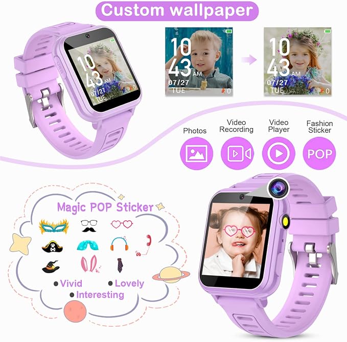 Tixpc Kids Smart Watches Girls with HD Touch Screen Camera Music Player 39 Puzzle Games Pedometer Alarm Clock Calculator Torch, 12/24 hr Kids Watches Toys for Age 3-12 Year Olds Gifts Girls - Image 3