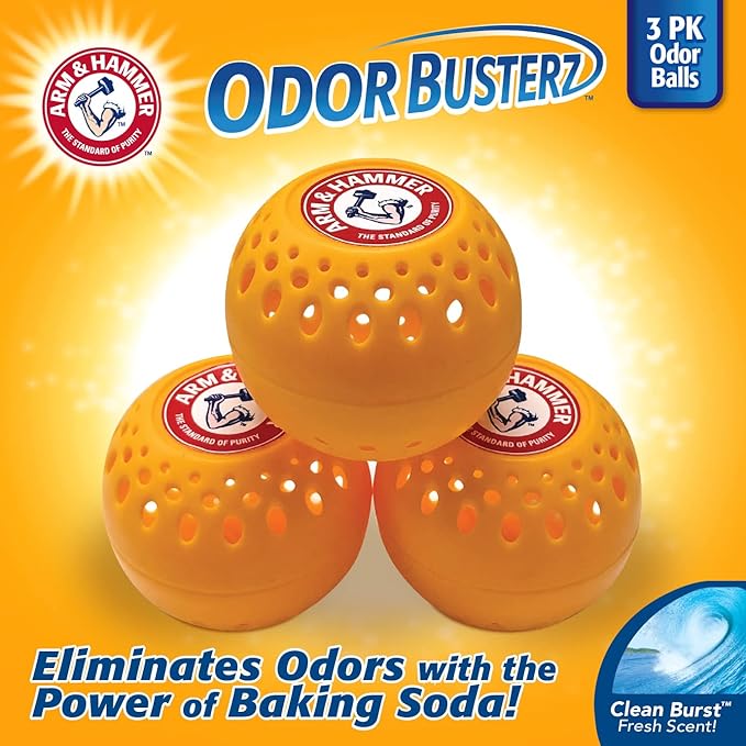 Arm & Hammer OdorBusterz?? Odor Eliminator Balls, Clean Burst, 3 Count ?€? Baking Soda Odor Control for Closets, Drawers, Hampers & Small Spaces