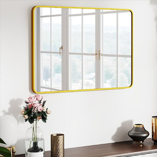 SCWF-GZ 20x30 Rectangle Mirror Full Length Wall Mounted Hanging or Against Wall Metal Frame Dressing Make-up Mirrors for Entryway Bedroom Bathroom Living Room 20 30 inch Gold