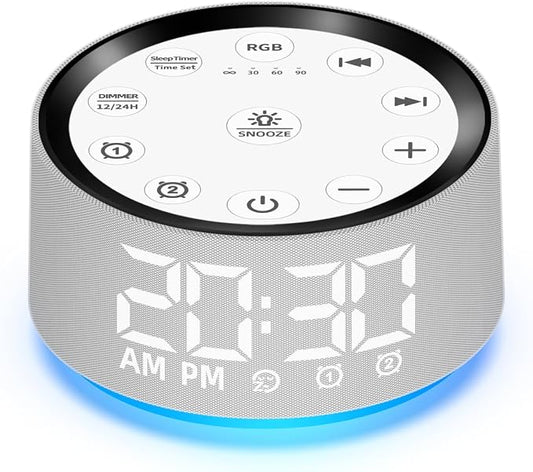 Sound Machine White Brown Noise Machine with 30 Sleeping Sounds for Baby Kids Adults Night Light Bedroom Alarm Clock 2 Alarms Backup Battery 32-Level Vol 15 Wake up Sounds for Mild Heavy Sleeper by Unknown