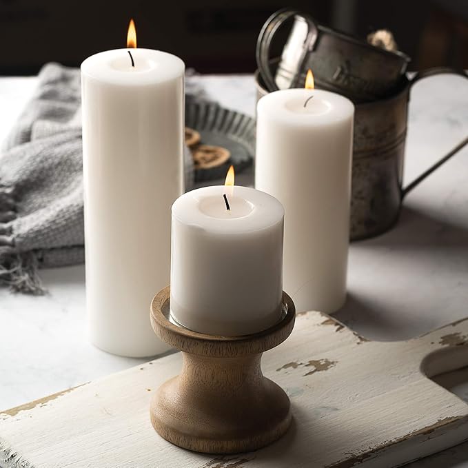 Pillar Candles - 2.7x3 inch | 30 Hours Burning, 6 Count - White Unscented Smokeless European Pillar Candles - Perfect for Wedding, Parties, Spas, Home Gatherings and Dinner