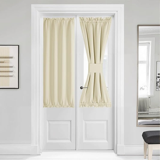 NICETOWN French Door Curtain for Door Window, Privacy Thermal Insulated Window Covering for Patio Front Sidelight Panel, W36 x L50 inch, 1 Panel, Light Beige