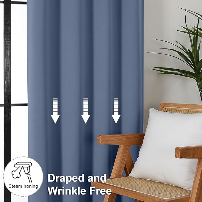 Simplebrand Ava Denim Blackout Curtains for Bedroom, 78 Inch Length, 2 Panels Set, Privacy Thermal Insulated Rod Pocket Window Curtains for Patio, French Door, W40 x L78 Inch