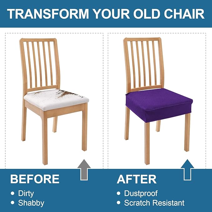 Smiry Waterproof Seat Covers for Dining Room Chairs Set of 8, Stretch Jacquard Removable Washable Chair Seat Slipcovers Protector, No Rear Covers, Violet