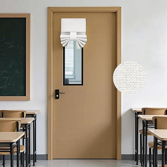 HOMEIDEAS Classroom 100% Linen Blackout French Door Curtains, Classroom Door Window Cover, Privacy Shades Thermal Insulated Small Window Covering, 1 Panel, W8 X L36 Inch, White