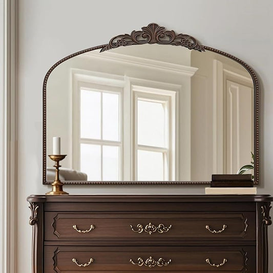 Micasso Large Bronze Vintage Mirror: 40"x29" French Baroque Antique Mirror - Traditional Ornate Decorative Wall Mounted Arched Mirrors for Wall/Mantel/Entryway/Hallway - Home Decor for Living Room