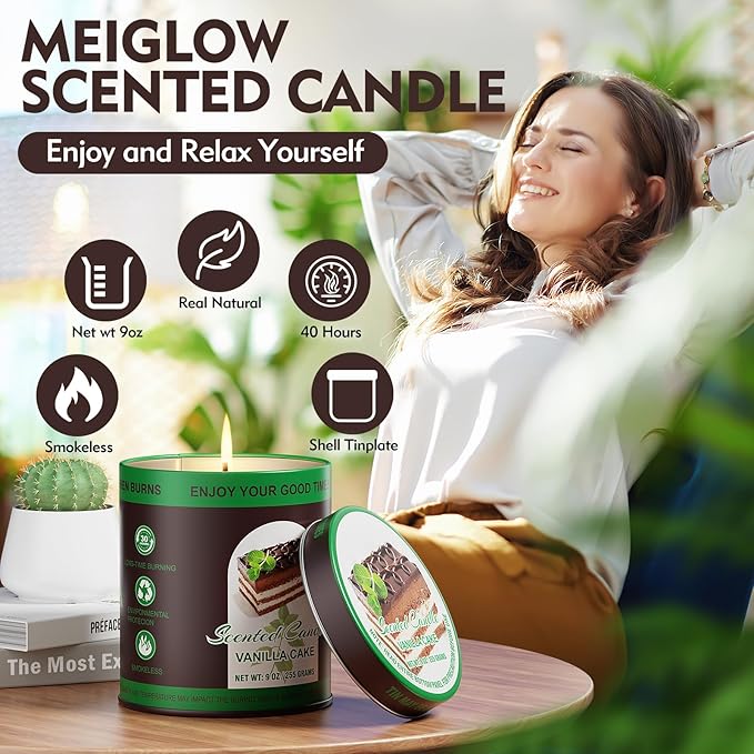 2 Pack Scented Candles (90 Total Burn Hours) - Soy Wax Candles 9 oz Each in Tin - Long Lasting Aromatherapy Candle Gift Set (Vanilla Cake)