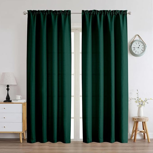 Chyhomenyc Christmas Hunter Green Curtains 84 Inch Length 2 Panels Set, Faux Linen Textured Semi Light Filtering Airy Farmhouse Curtain Drapes for Living Room Bedroom, Cortinas para Sala, 40Wx84L