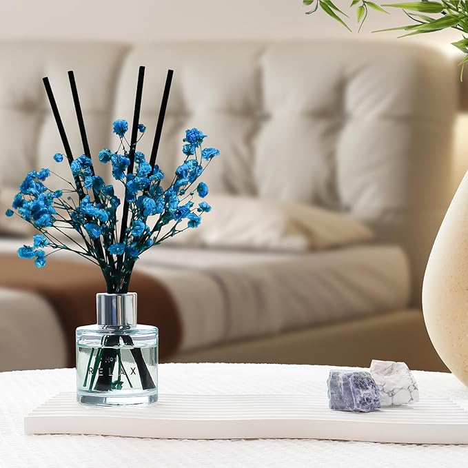 Freesia Jasmine White Tea Reed Diffuser Set, 3.4 oz Scent Diffuser with Dried Flower for Bathroom Small Place, Last up to 60 Days