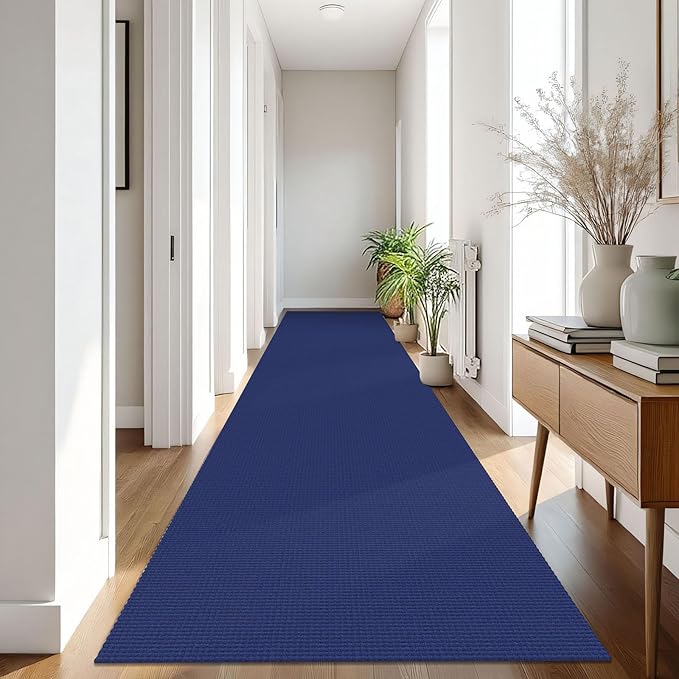 IOHOUZE Washable Exrea Long Hallway Runner Rug 3x16 Non Slip Rubber Backed Kitchen Runner Entryway Runner Indoor, Woven Rugs Floor Carpet for Kitchen Hall Entryway, Royal Blue/Navy
