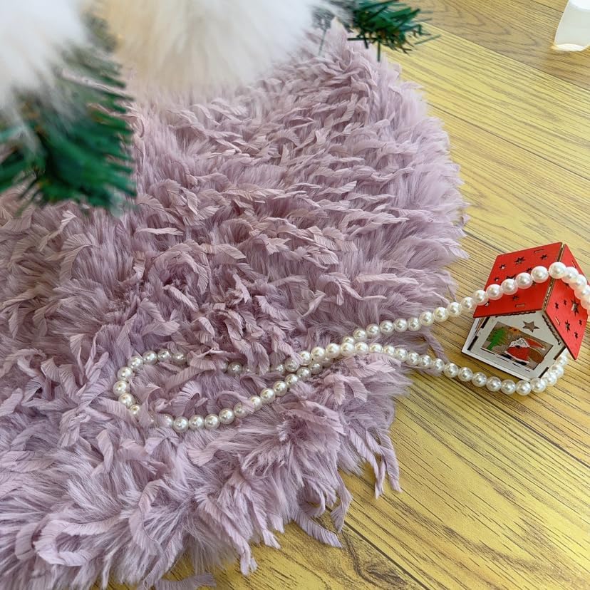 Purple Plush Christmas Tree Skirt Soft Fluffy Faux Fur Xmas Tree Skirt 24 Inch for Christmas Holiday Party Decorations - Image 2