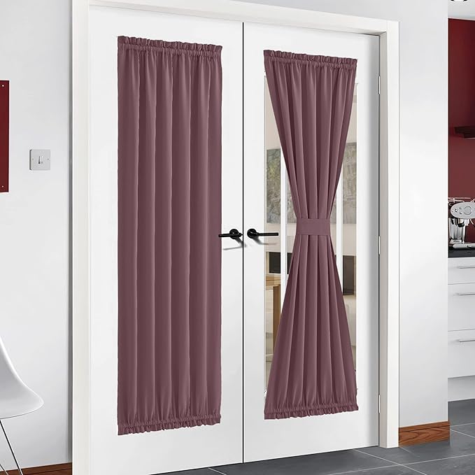 NICETOWN French Door Curtains for Kitchen Windows, Thermal Insulated Elegant Blackout Curtains for Rod Pocket Sidelight Fronet Door Covering for Classroom, Dry Rose, 54" Wide x 72" Long, 1 Panel