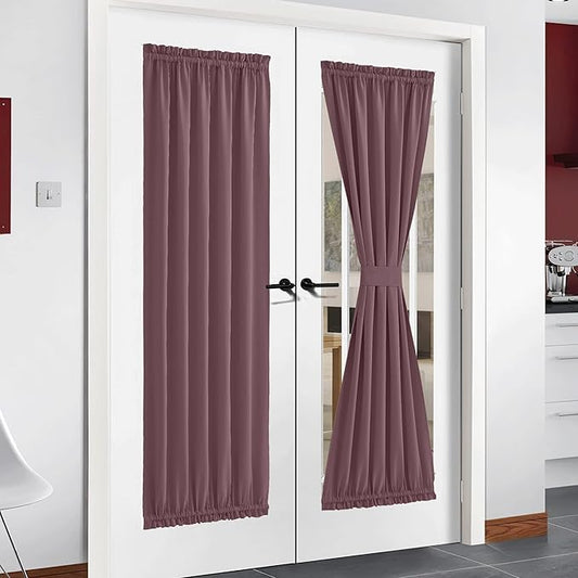NICETOWN French Door Curtains for Kitchen Windows, Thermal Insulated Elegant Blackout Curtains for Rod Pocket Sidelight Fronet Door Covering for Classroom, Dry Rose, 54" Wide x 72" Long, 1 Panel