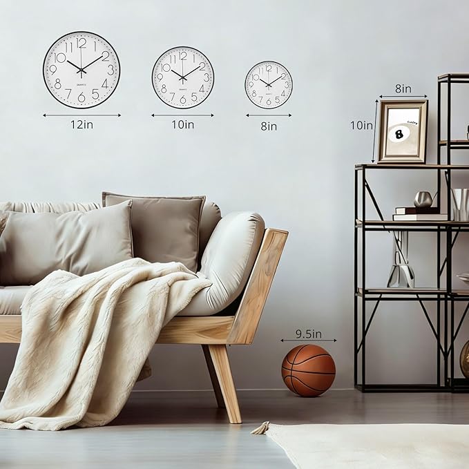 Wall Clock 10 Inch Non-Ticking Silent Modern Simple Style Round Decor Clock Cerulean Stereoscopic Dial Quartz Wall Clocks for Home/Office/School/Living Room/Bedroom/Kitchen