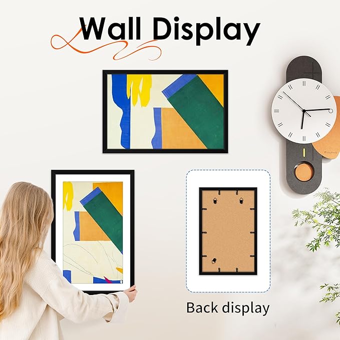 FIXSMITH 11x17 Picture Frame Set of 2, Photo Frame with HD Plexiglass, Display Pictures 9x15 with Mat or 11x17 Without Mat, Black Picture Frames Collage Wall Decor, Gallary Wall Frame