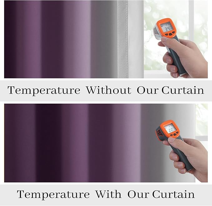 COSVIYA 100% Blackout Purple Ombre Curtains for Bedroom with White Back, 2 Thick Layers Thermal Insulated Room Darkening Grommet Window Drapes, 52x84 Inch, 2 Panels