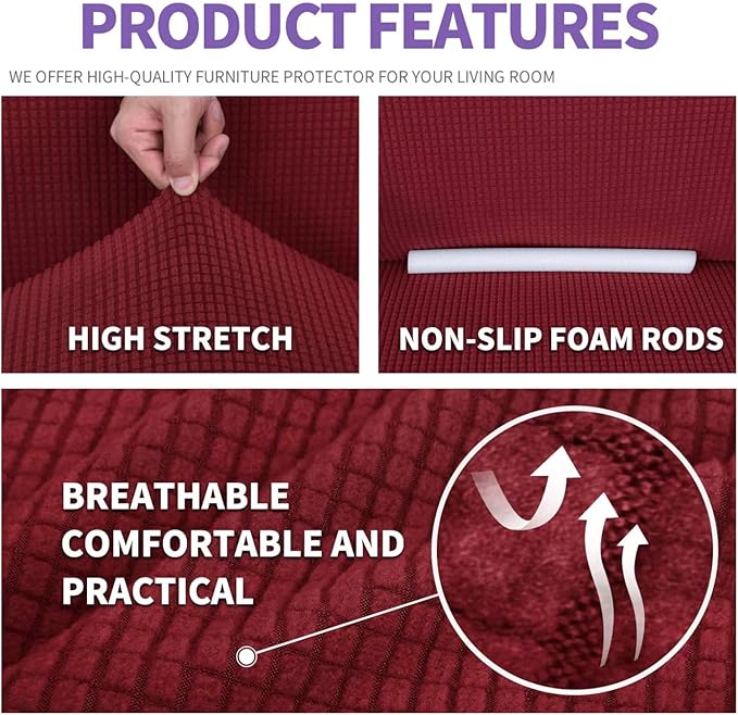 ZNSAYOTX Stretch Oversized Couch Cover Universal Sofa Covers for Living Room Dogs Pet Furniture Protector Spandex Extra Large Sofa Slipcovers with Anti Slip Foam Sticks (Wine Red, XL Sofa)