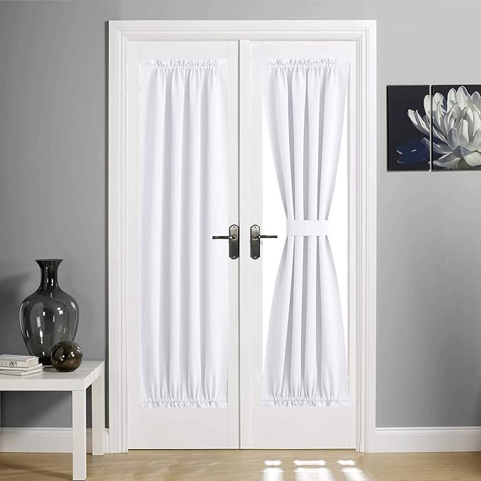 NICETOWN Pure White Curtain Panel for Door - Thermal Insulated 50% Sunlight Blocking Short French/Sliding/Patio Door Blind Drapery for Privacy (1 Piece, W36 x L72-Inch)