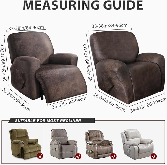 ANARACHON Leather Look Oversize Recliner Chair Covers, Thick 4 Pieces Recliner Covers for Recliner Chair, Leather Cover for Recliner Slipcovers for Pets Kids(X-Large, Black Coffee)