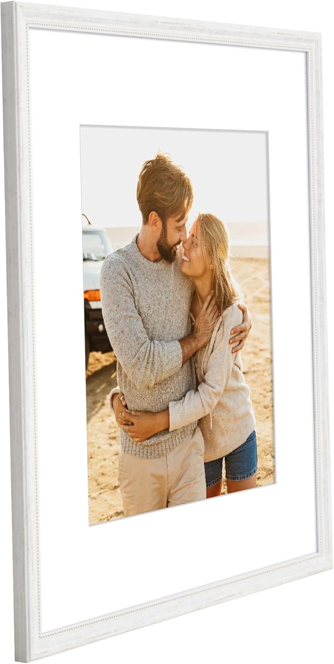Americanflat Vintage Frames - 16x20 Picture Frame with Beaded Accents and Polished Plexiglass - Use as 11x14 Frame or Display 16x20 Photos Without Mat - Heirloom Collection - Wall Display - White