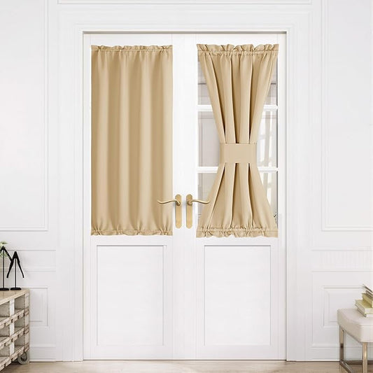 NICETOWN Blackout Door Curtain – Thermal Insulated Blackout Window Cover for French & Front Doors with Adjustable Tieback, Room Darkening Shade for Privacy, Biscotti Beige, W30 x L50, 1 Panel