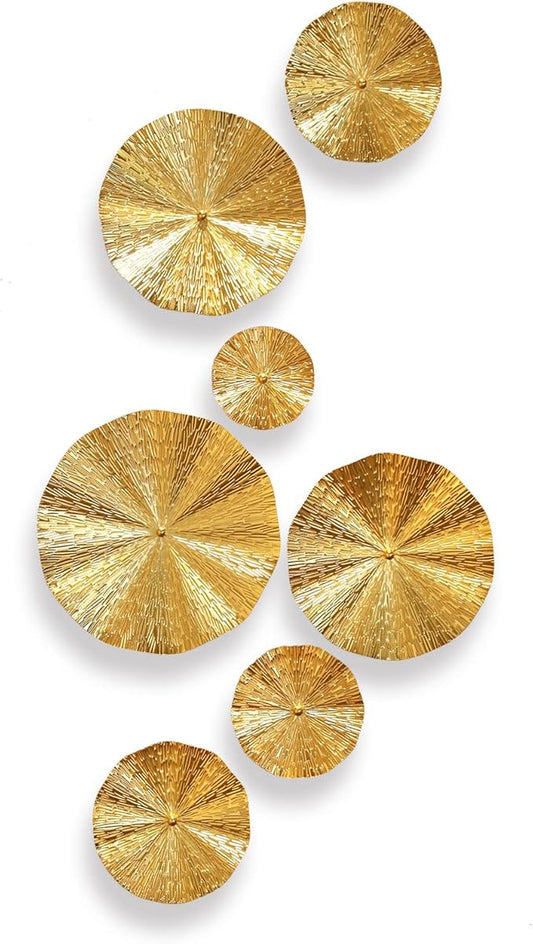 Gold Wall Decor for Living Room Hallway, 7PCS Metal Wall Art Hanging Sculptures Bedroom Decoration, 3D Metal Leaf Accent with 5 Sizes, Large Modern Artwork for Home Office Bathroom Kitchen