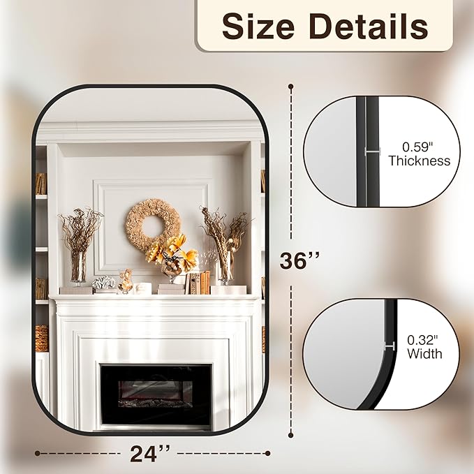 FICTOR Bathroom Vanity Mirror for Wall, 2 Pack 24" x 36" Rectangle Bathroom Mirror for Over Sink, Metal Framed, Hangs Horizontally or Vertically(Black)