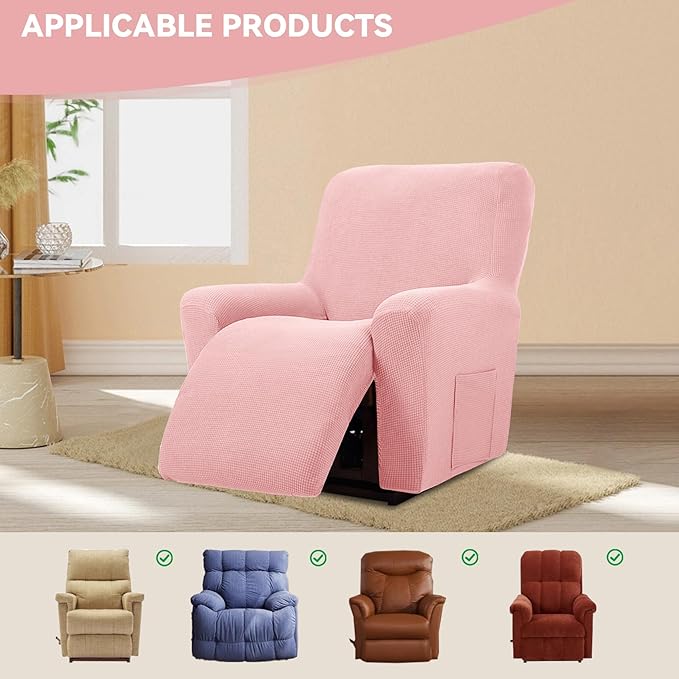 Cupuamon Recliner Chair Covers,Lazy Boy Recliner Covers Stretch Reclining Covers 1 Piece Furniture Protector with Elastic Bottom for Dog,Kids-Dusty Pink