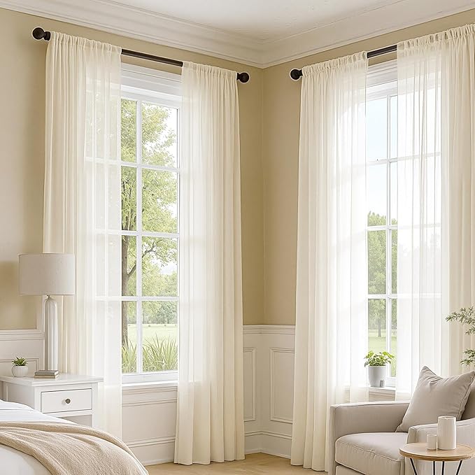 MIULEE Butter Cream Sheer Curtains 72 Inches Long, 4 Panels Set, Rod Pocket Voile Drapes Light Filtering and Semi Transparent, Elegant Window Treatments for Bedroom Living Room,54 x 72 Inches