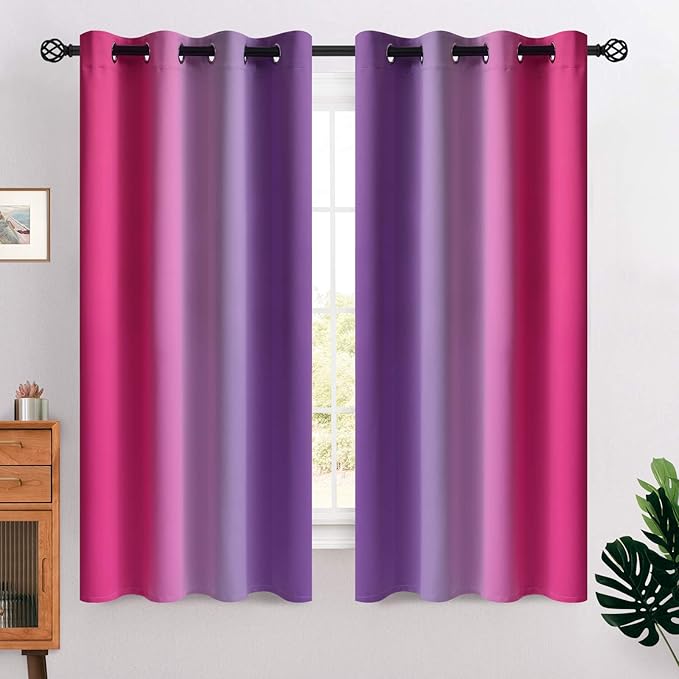 COSVIYA Grommet Ombre Room Darkening Curtains 63 inches Length for Kids/Girls Bedroom, Polyester Light Blocking Pink and Purple Gradient Window Drapes/Curtains for Living Room,2 Panels, 52x63 inches