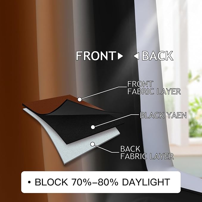 COSVIYA Blackout Drapes Burnt Orange and Black Curtains 84 inch Length 2 Panels,Full Room Darkening Grommet Insulated Thermal Window Treatments for Bedroom/Living Room,52x84 inches