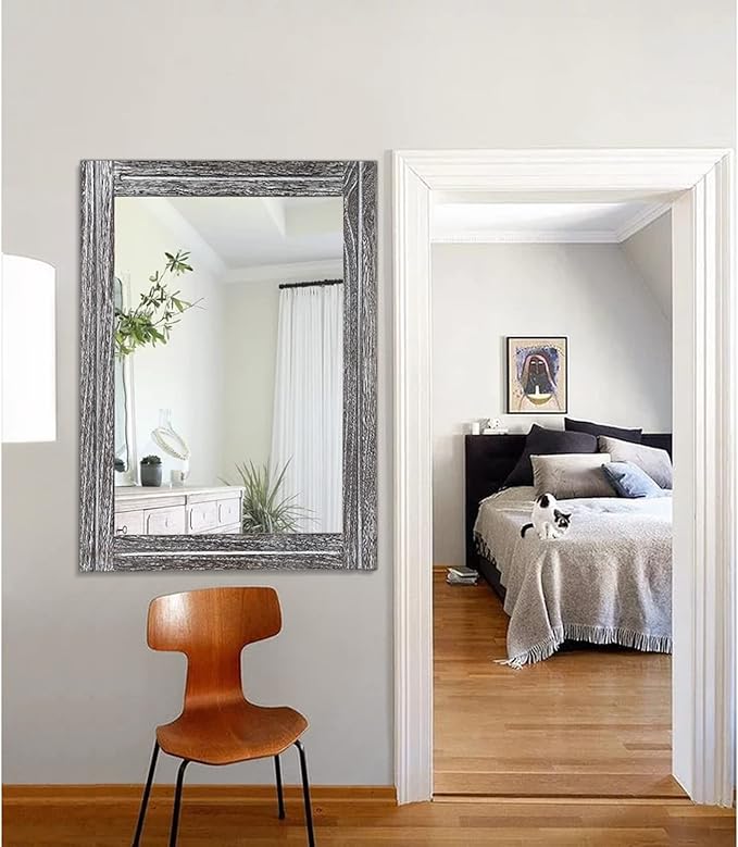 AAZZKANG Rustic Mirror Large Wood Framed Wall Mirror 70 x 50cm Rectangle Bedroom Bathroom Farmhouse Vanity Mirror