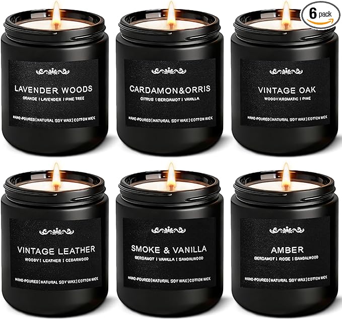 Scented Candles for Men - 42oz Soy Wax 300h Long Lasting Candle, Manly Scented Candles with Leather/Woods/Pine/Vanilla/Lavender/Amber -Mens Candle Gift Set for Birthday, Father's Day, Man Cave Decor