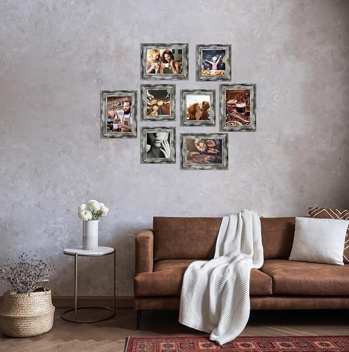 5x7 Picture Frames Set of 4- Rustic Retro Photo Frame with Real Glass Wall Mount and Tabletop Display Family Friends Wedding Gift