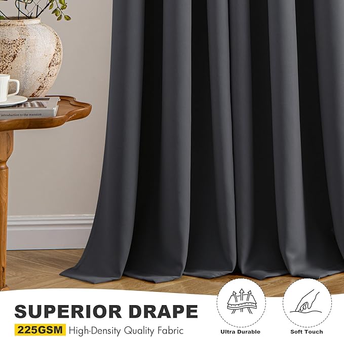 MIULEE Dark Grey Blackout Curtains for Bedroom Living Room 90 Inches Long 2 Panels, Thermal Insulated Room Darkening Drapes Grommet Noise Reducing Light Blocking Window Treatments 40x90 Inch