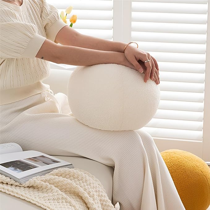 11.8 inch Ball Pillow Nordic Round Throw Pillows Boucle Ball Pillow Sphere Shaped Pillow Round Decorative Pillow for Couch, Sofa, Bedroom (Cream White, 11.8 inch)