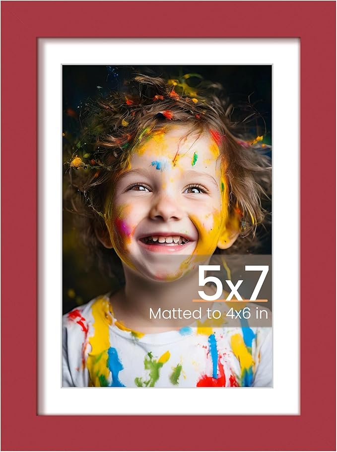 upsimples 5x7 Picture Frame, Display Pictures 4x6 with Mat or 5 x 7 Without, Wall Hanging Photo Frames, Red, 1 Pack