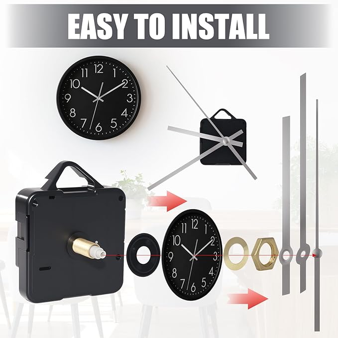 Silent Quartz Clock Mechanism Kit, High Torque Long Shaft Replacement Clock Movement for DIY Wall Clocks, Includes Clocks Hands and Quartz Movement Parts for Home and Office, Silver