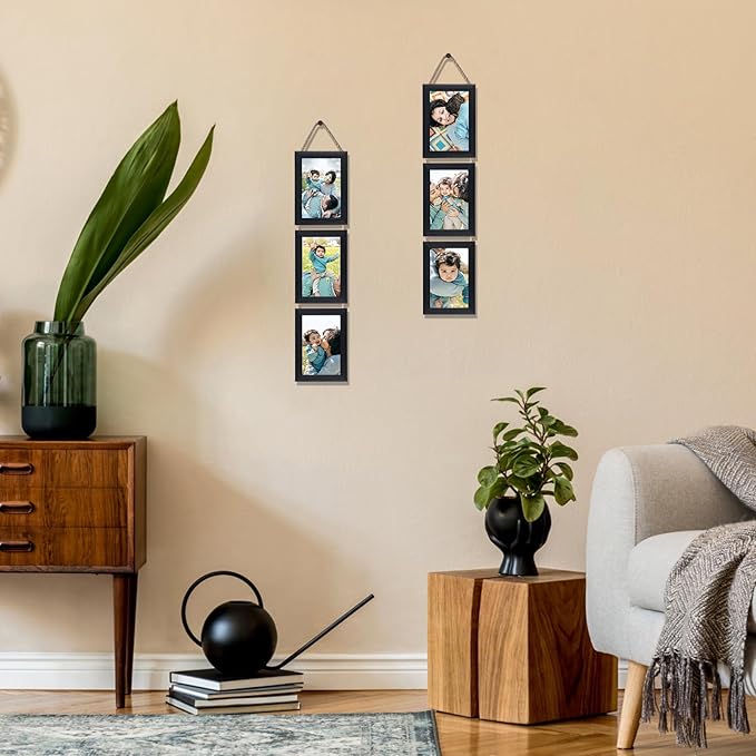 Lavezee 4x6 Collage Picture Frames Set, Black 6 Opening Hanging Vertical Frame Made to Display 4 by 6 Inch Photo Print for Wall Decor, Multiple 4x6 frames for Wedding Birthday Thanksgiving Mother's Day