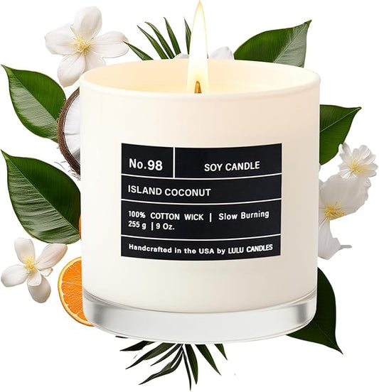 Lulu Candles | Island Coconut | Luxury Scented Soy Jar Candle | Hand Poured in The USA | Highly Scented & Long Lasting (9 Oz.)