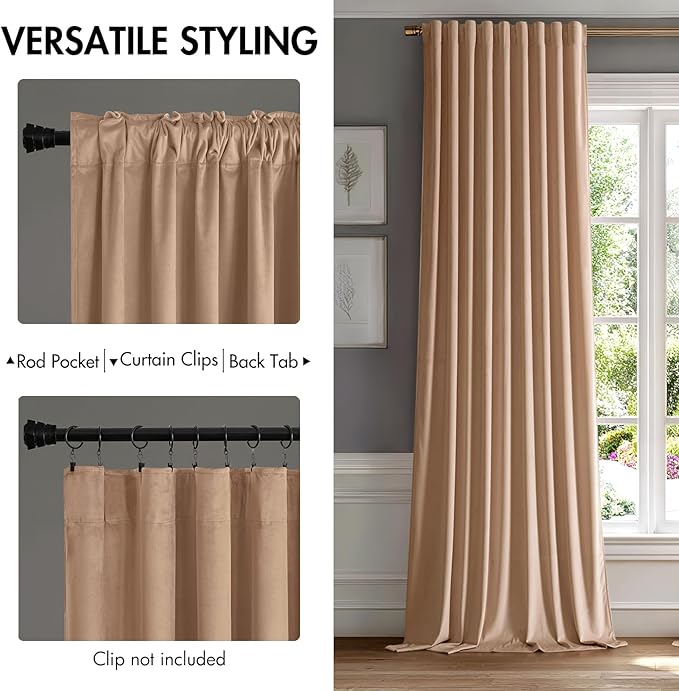 MIULEE Blush Beige Velvet Curtains 108 inches - Luxury Blackout Curtains for Bedroom Living Room Thermal Insulated Super Soft Window Drapes Rod Pocket & Back Tab, W52 x L108 inches, 2 Panels