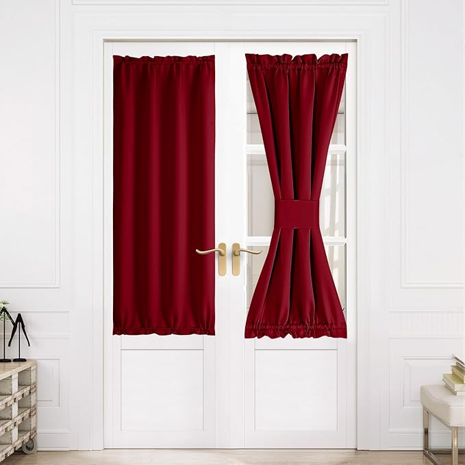 NICETOWN Christmas Blackout French Door Curtains, Privacy Door Curtains for Window, 30 X 64 Inch Room Darkening Blinds, Thermal Insulated Window Shades for Bedroom, 1 Panel, Burgundy