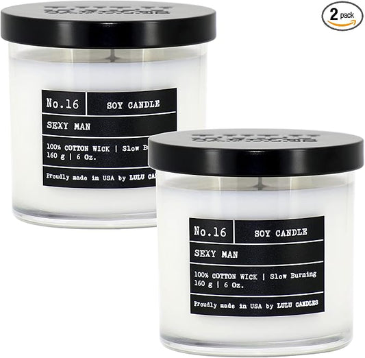 Lulu Candles | Sexy Man | Luxury Scented Soy Jar Candle | Hand Poured in The USA | Highly Scented & Long Lasting (6 Oz. 2 Pack)