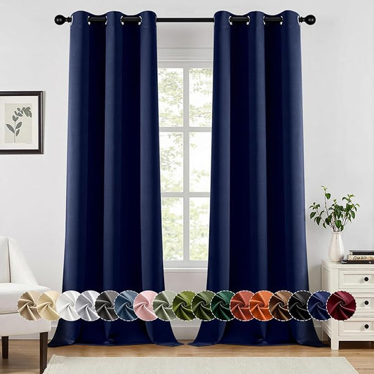 MIULEE Navy Blue Blackout Curtains for Bedroom Living Room 90 Inches Long 2 Panels, Thermal Insulated Room Darkening Drapes Grommet Noise Reducing Light Blocking Window Treatments 40x90 Inch