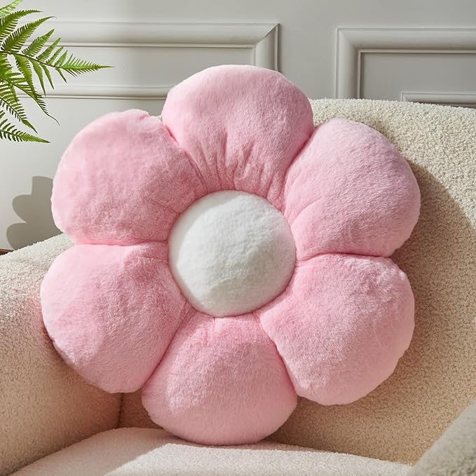 Pink Flower Pillow，23.62In Floor Pillow Cushion Flower Shaped Throw Pillow Cute Flower Seating Cushion Home Decorative Pillows for Sofa Couch Bed
