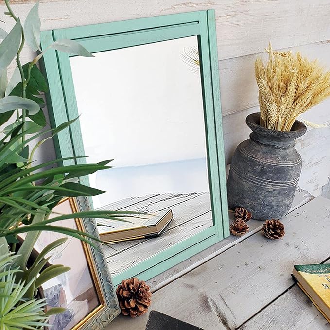 AAZZKANG Rectangle Wall Mirror with Wood Framed Modern Hanging Mirrors Decor for Bedroom Bathroom Living Room Entrance Green Large 20"x16"