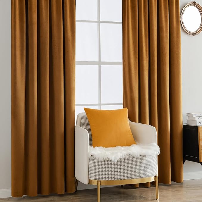 MIULEE Velvet Curtains 90 inches - Luxury Blackout Curtains for Bedroom Living Room Thermal Insulated Super Soft Window Drapes Rod Pocket & Back Tab, Gold Brown, W52 x L90 inches, 2 Panels
