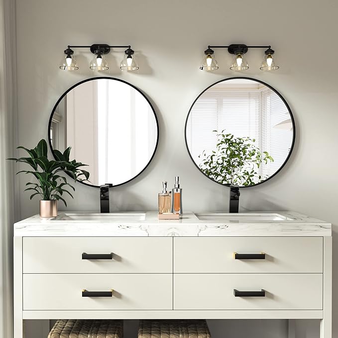 HARRITPURE Round Mirror 15.7 Black Wall Mounted Circle Mirrors Vanity Mirror with Brushed Aluminum Alloy Frame Modern Decoration for Bathroom, Living Room, Vanity, Bedroom, Entryway